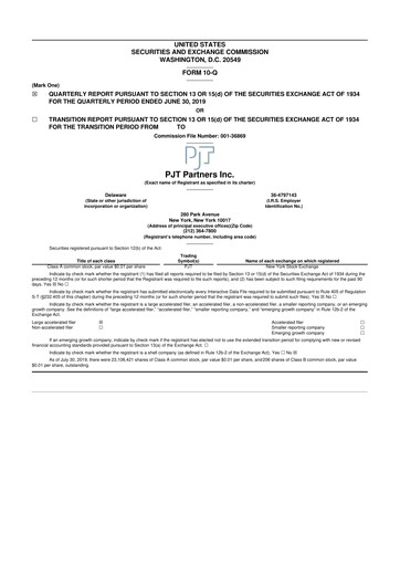 Thumbnail PJT Partners
 10-Q Quarterly Report FY2019 
