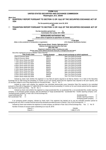 Thumbnail Berkshire Hathaway  10-Q Quarterly Report FY2019 