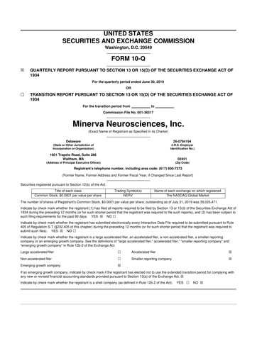 Thumbnail Minerva Neurosciences
 10-Q Quarterly Report FY 