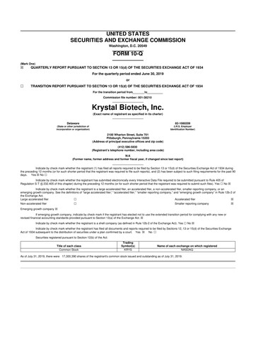 Thumbnail Krystal Biotech 10-Q Quarterly Report FY2019 