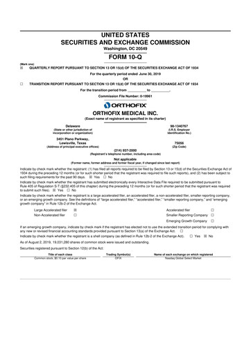 Vorschaubild Orthofix Medical
 10-Q Quartalsbericht 2019 