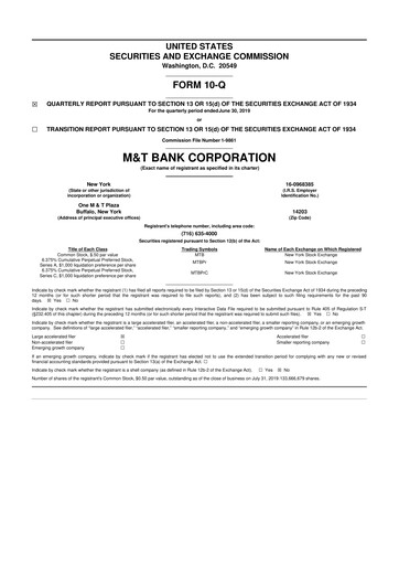 Thumbnail M&T Bank 10-Q Quarterly Report FY2019 