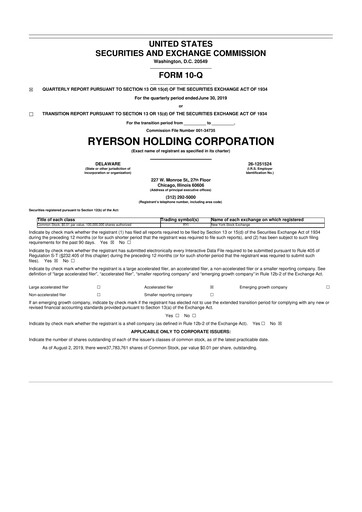 Thumbnail Ryerson 10-Q Quarterly Report FY2019 