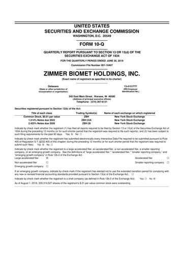 Thumbnail Zimmer Biomet 10-Q Quarterly Report FY2019 