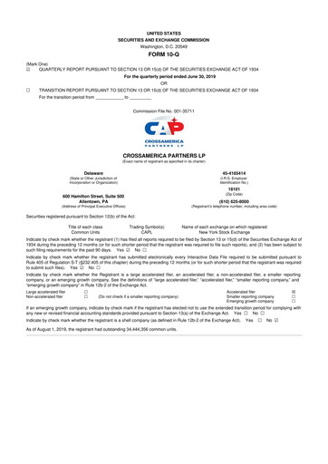 Miniature CrossAmerica Partners 10-Q Rapport trimestriel 2019 