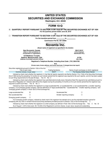 Miniature Novanta 10-Q Rapport trimestriel 2019 