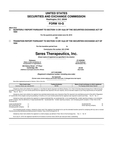 Thumbnail Seres Therapeutics 10-Q Quarterly Report FY2019 