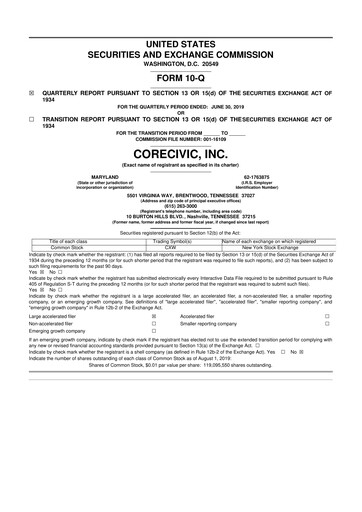 Thumbnail CoreCivic 10-Q Quarterly Report FY2019 