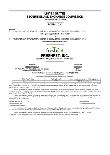 Thumbnail Freshpet 10-Q Quarterly Report FY2019 