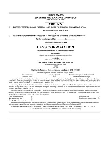 Thumbnail Hess 10-Q Quarterly Report FY2019 