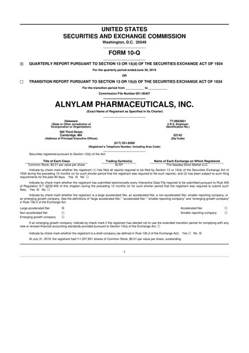 Thumbnail Alnylam Pharmaceuticals
 10-Q Quarterly Report FY2019 