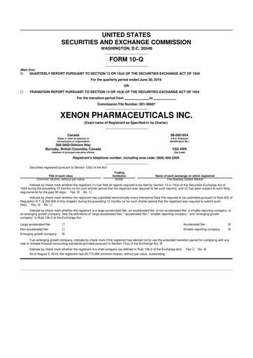 Thumbnail Xenon Pharmaceuticals 10-Q Quarterly Report FY 