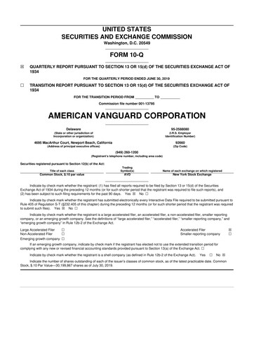 Thumbnail American Vanguard 10-Q Quarterly Report FY 