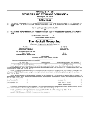 Thumbnail The Hackett Group

 10-Q Quarterly Report FY2019 