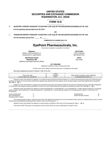 Thumbnail EyePoint Pharmaceuticals
 10-Q Quarterly Report FY 