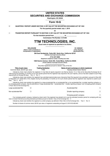 Thumbnail TTM Technologies
 10-Q Quarterly Report FY2019 