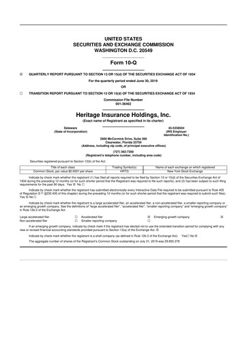 Thumbnail Heritage Insurance 10-Q Quarterly Report FY2019 