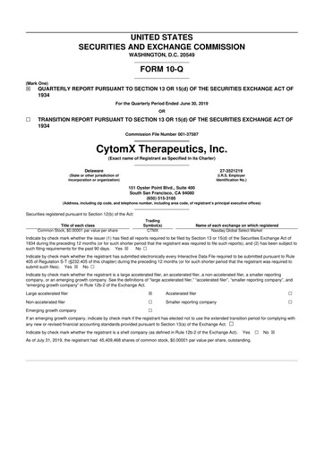 Thumbnail CytomX Therapeutics
 10-Q Quarterly Report FY 