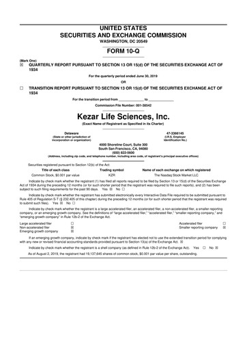 Thumbnail Kezar Life Sciences 10-Q Quarterly Report FY 