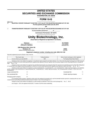 Vorschaubild Unity Biotechnology
 10-Q Quartalsbericht 2019 