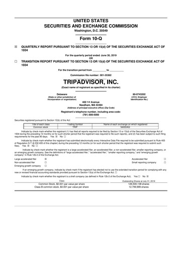 Miniature TripAdvisor 10-Q Rapport trimestriel 2019 