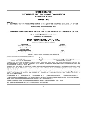 Thumbnail Mid Penn Bancorp 10-Q Quarterly Report FY2019 