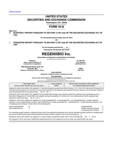 Miniature REGENXBIO 10-Q Rapport trimestriel  