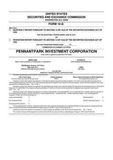 Thumbnail PennantPark Investment 10-Q Quarterly Report FY 