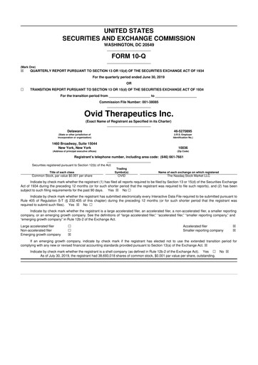 Vorschaubild Ovid Therapeutics
 10-Q Quartalsbericht 2019 