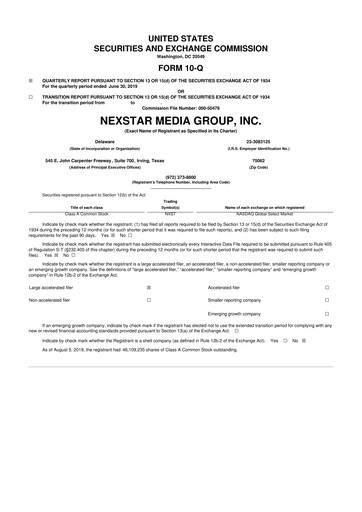 Thumbnail Nexstar Media Group
 10-Q Quarterly Report FY2019 