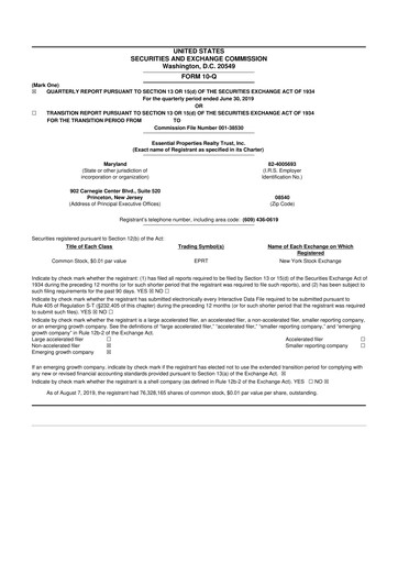 Thumbnail Essential Properties Realty Trust 10-Q Quarterly Report FY2019 