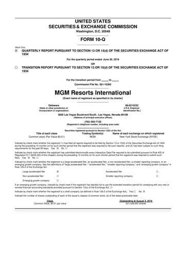 Thumbnail MGM Resorts

 10-Q Quarterly Report FY2019 