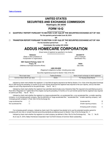 Thumbnail 
Addus HomeCare 10-Q Quarterly Report FY2019 
