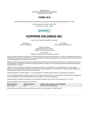 Vorschaubild Koppers Holdings 10-Q Quartalsbericht 2019 