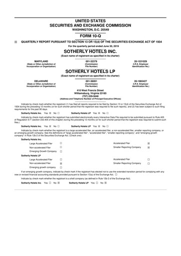 Miniature Sotherly Hotels 10-Q Rapport trimestriel  