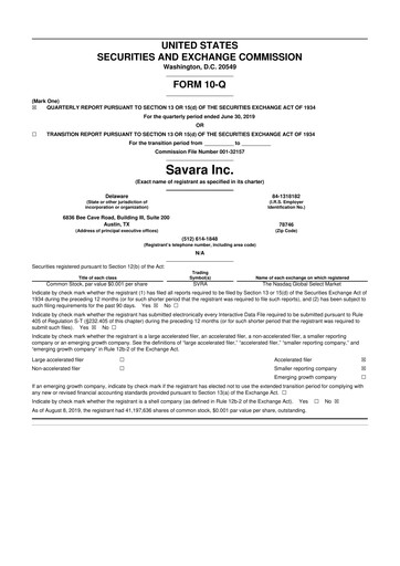 Thumbnail Savara 10-Q Quarterly Report FY 