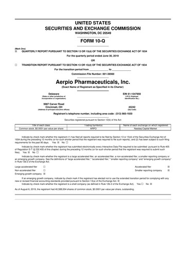 Miniature Aadi Bioscience 10-Q Rapport trimestriel 2019 