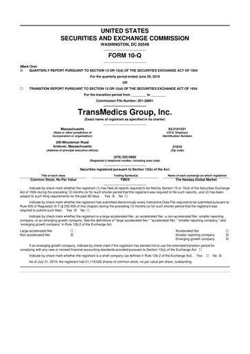 Thumbnail TransMedics Group 10-Q Quarterly Report FY2019 