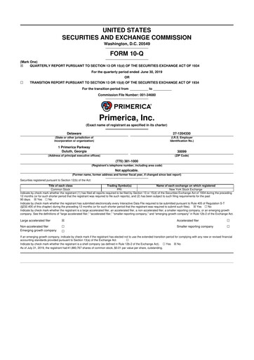 Thumbnail Primerica
 10-Q Quarterly Report FY2019 