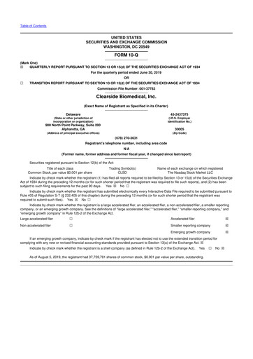 Vorschaubild Clearside Biomedical
 10-Q Quartalsbericht 2019 