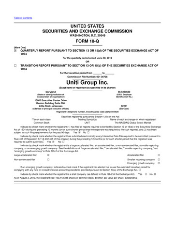 Thumbnail Uniti 10-Q Quarterly Report FY2019 