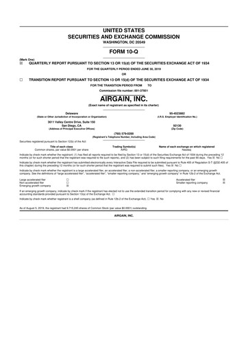 Miniature Airgain 10-Q Rapport trimestriel 2019 