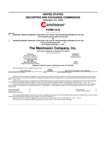 Thumbnail The Manitowoc Company
 10-Q Quarterly Report FY2019 