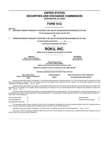 Vorschaubild Roku 10-Q Quartalsbericht 2019 