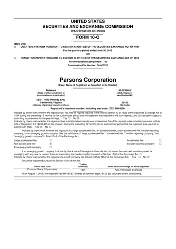 Thumbnail Parsons 10-Q Quarterly Report FY2019 