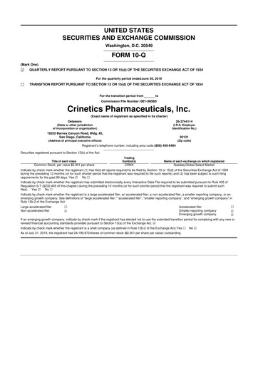 Thumbnail Crinetics Pharmaceuticals 10-Q Quarterly Report FY 