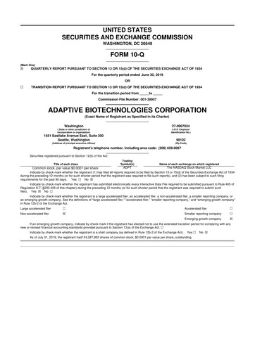 Thumbnail Adaptive Biotechnologies
 10-Q Quarterly Report FY2019 
