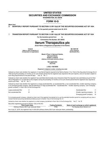 Miniature Iterum Therapeutics 10-Q Rapport trimestriel 2019 