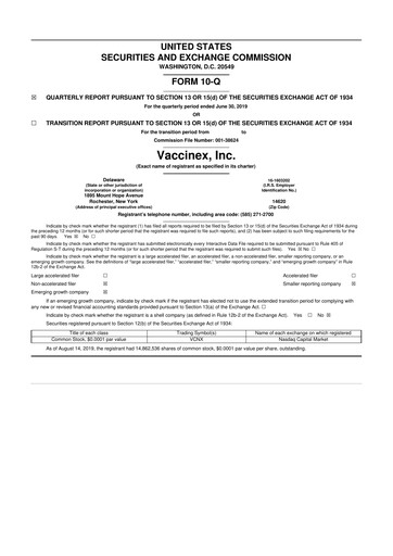 Vorschaubild Vaccinex 10-Q Quartalsbericht 2019 