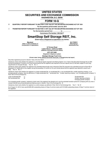 Thumbnail SmartStop Self Storage REIT 10-Q Quarterly Report FY2019 